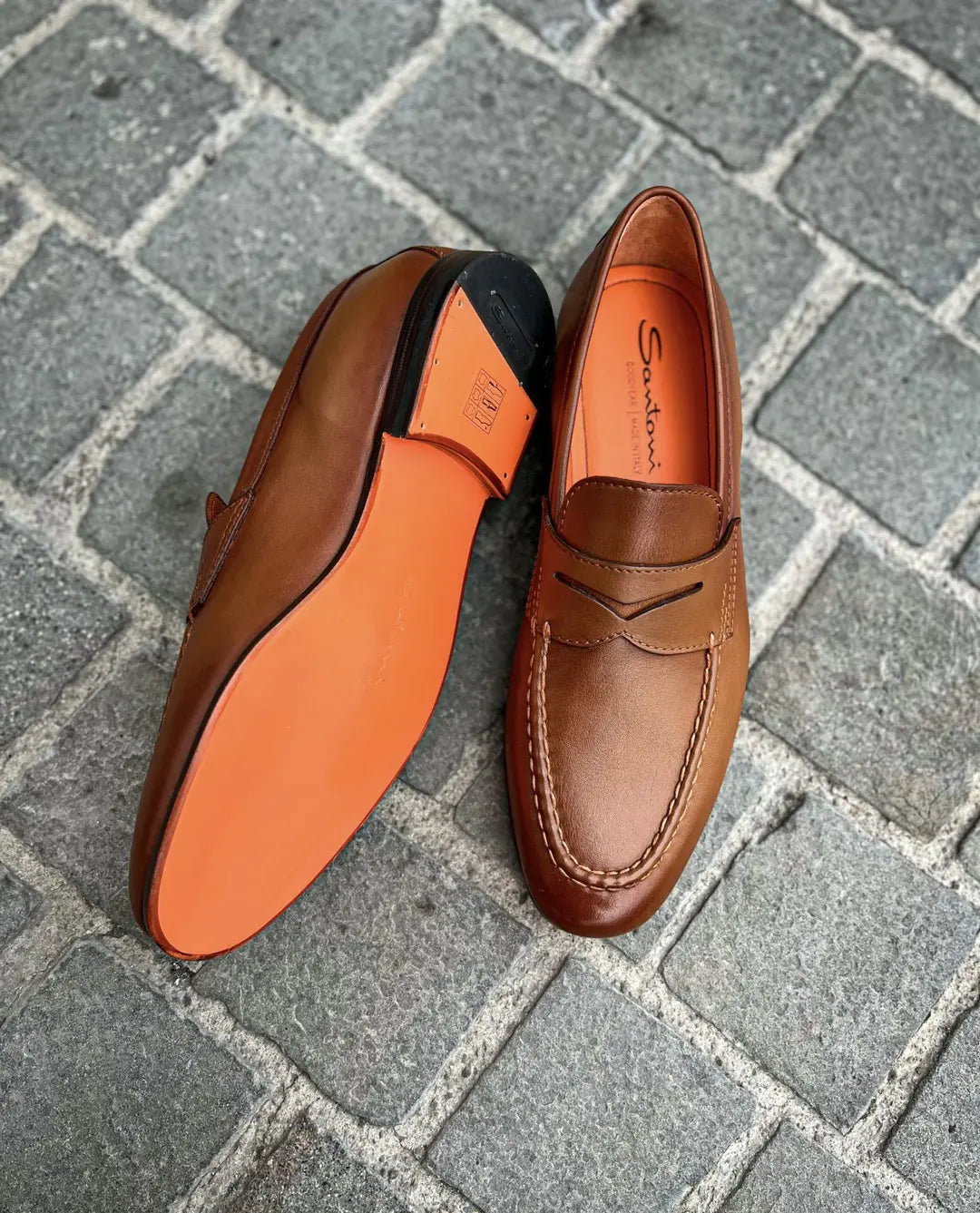 Santoni Cognac Leather Mocassin, view 2