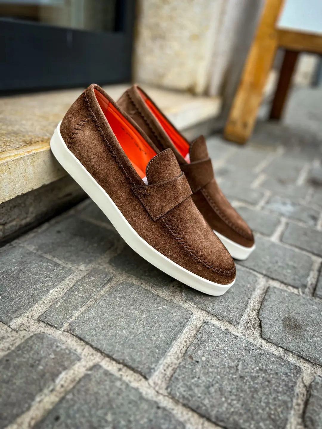 Santoni Brown/Mast Suede Mocassin