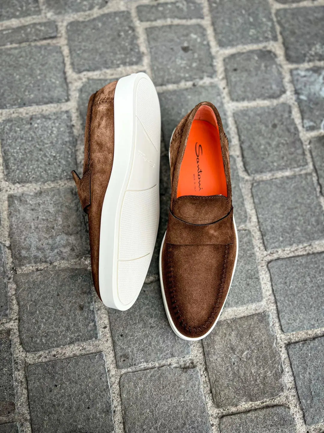 Santoni Brown/Mast Suede Mocassin, view 2