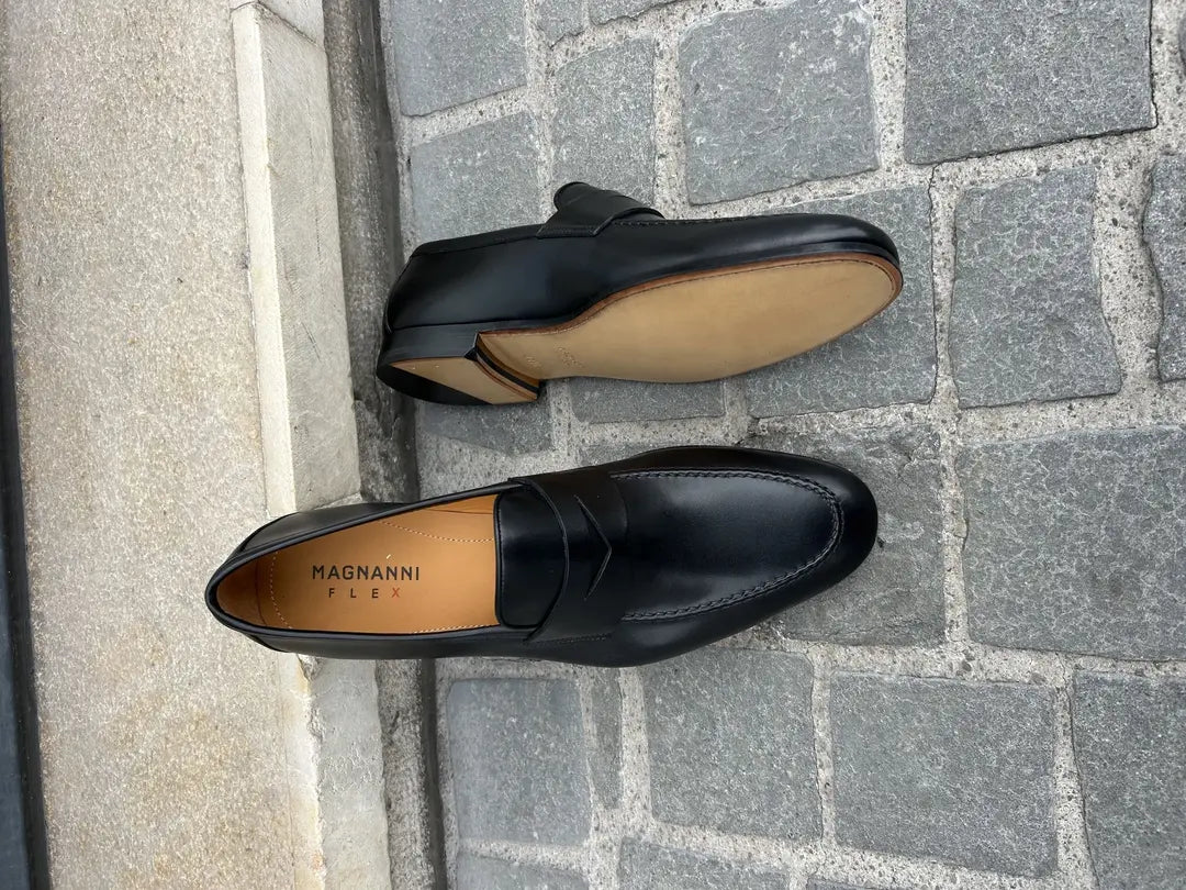 Magnanni Black Leather Moccasin Leather Sole, view 3