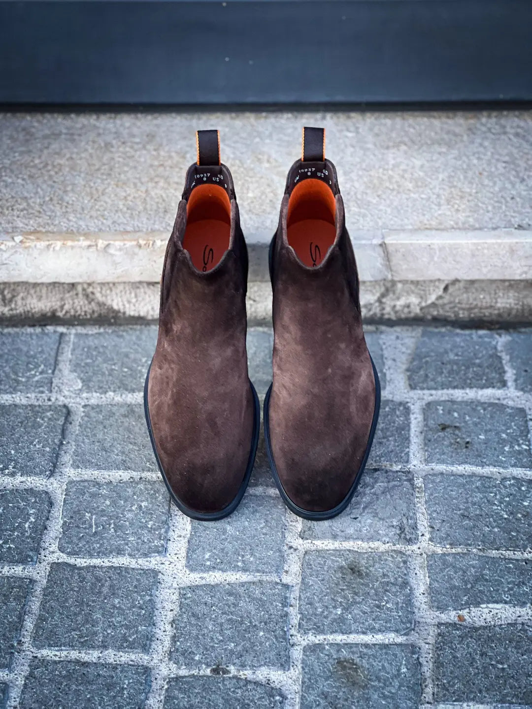Santoni Chelsea Boot Dark Brown Suede Light Rubber Sole, view 4