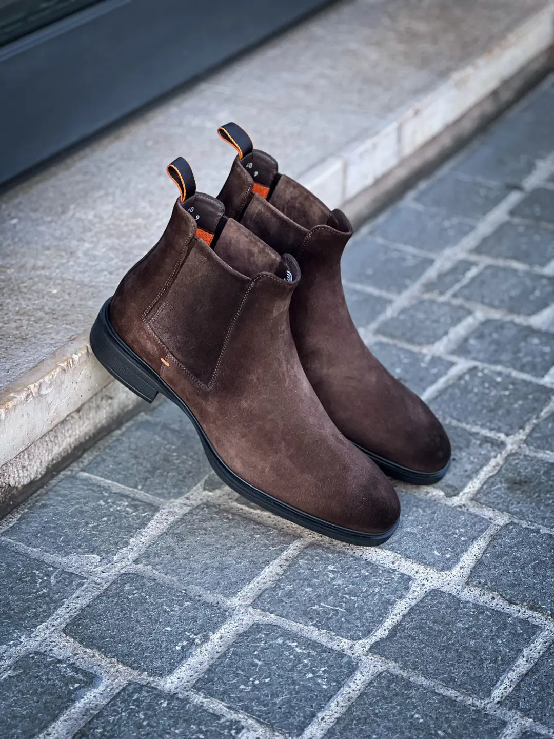 Santoni Chelsea Boot Dark Brown Suede Light Rubber Sole