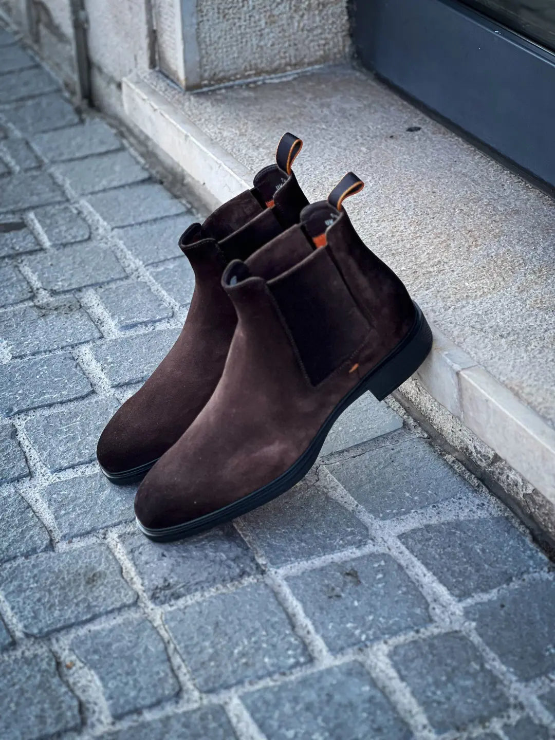 Santoni Chelsea Boot Dark Brown Suede Light Rubber Sole, view 3