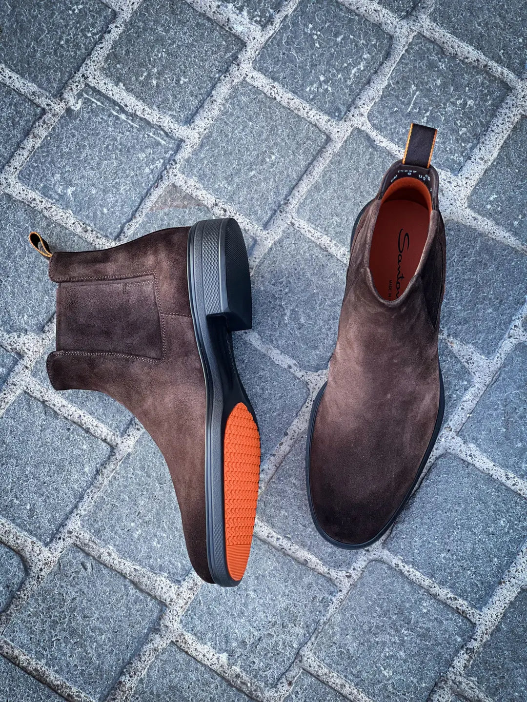 Santoni Chelsea Boot Dark Brown Suede Light Rubber Sole, view 2