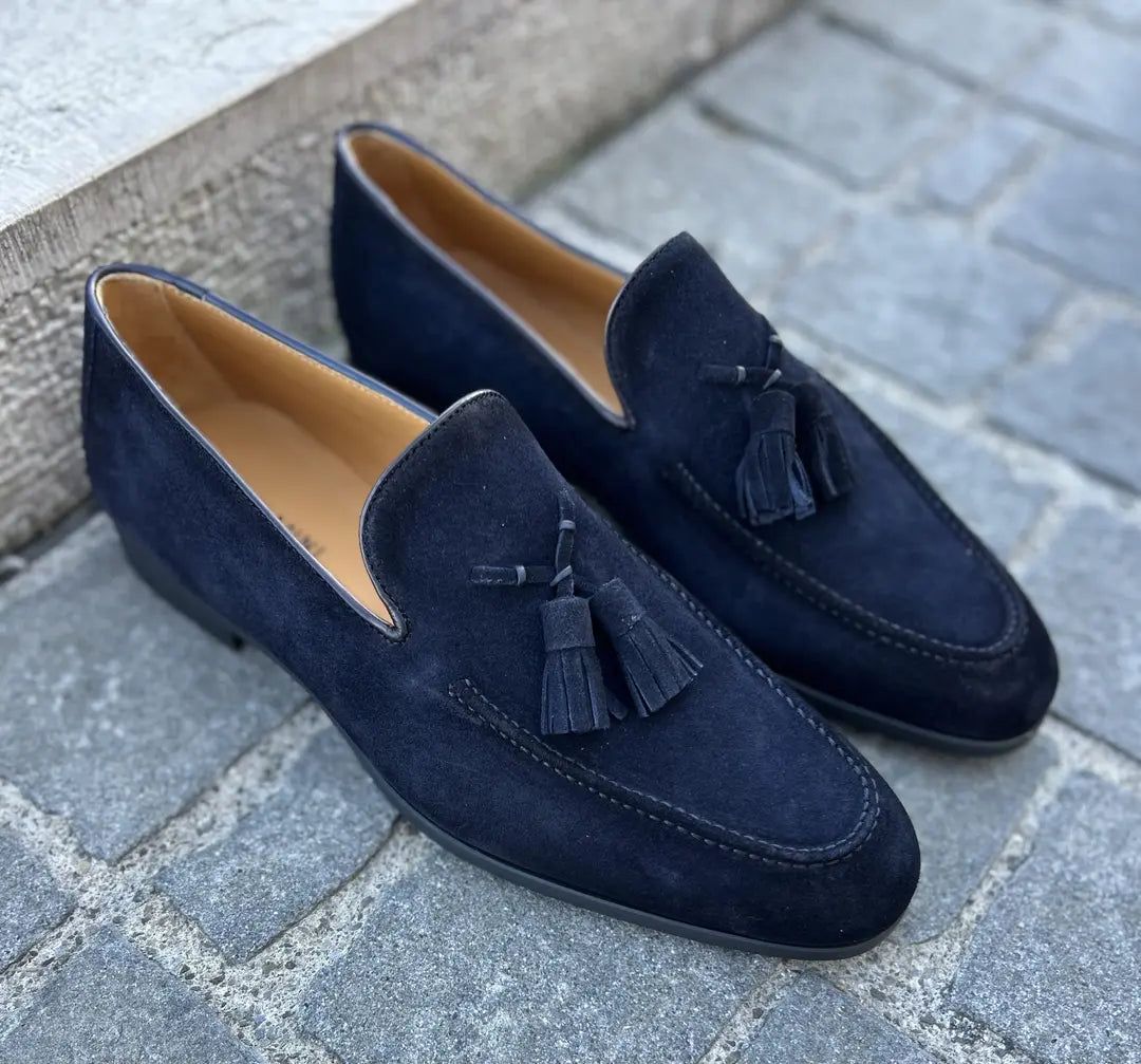 Magnanni Navy Blue Suede Tassel Mocassin