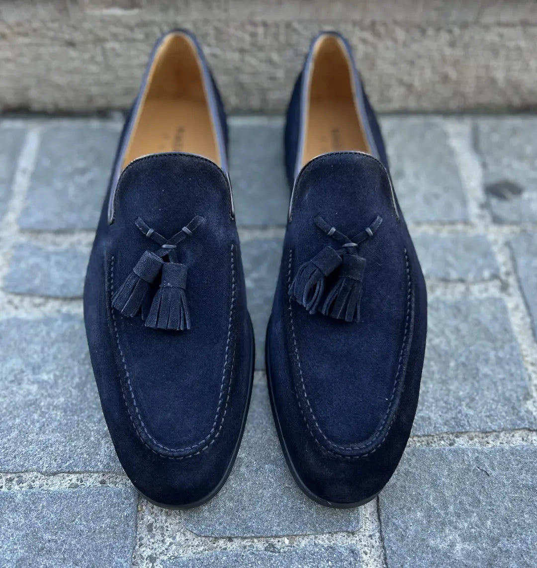 Magnanni Navy Blue Suede Tassel Mocassin, view 3