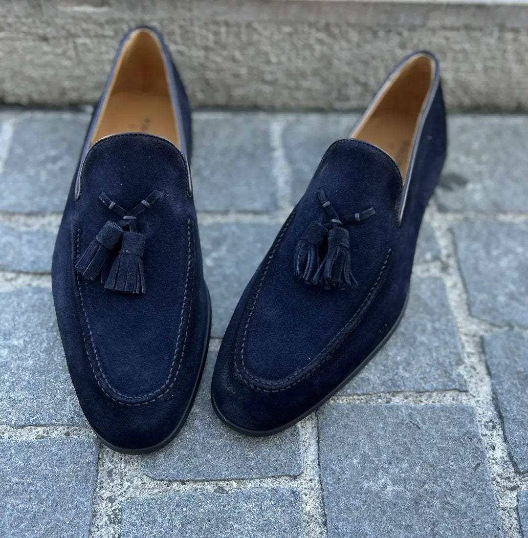 Magnanni Navy Blue Suede Tassel Mocassin, view 2