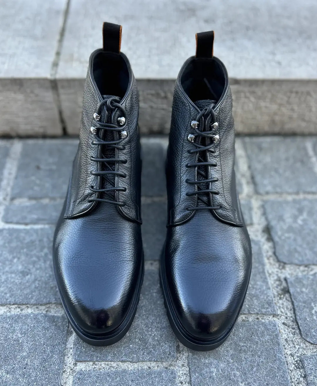 Santoni Black Grain Lace Up Boot, view 4