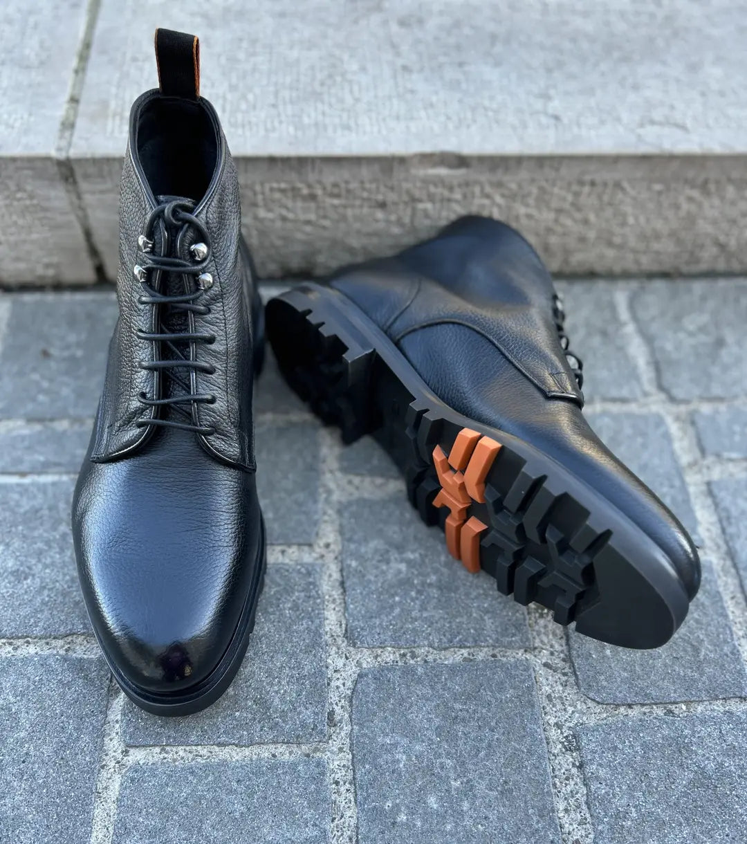 Santoni Black Grain Lace Up Boot, view 3