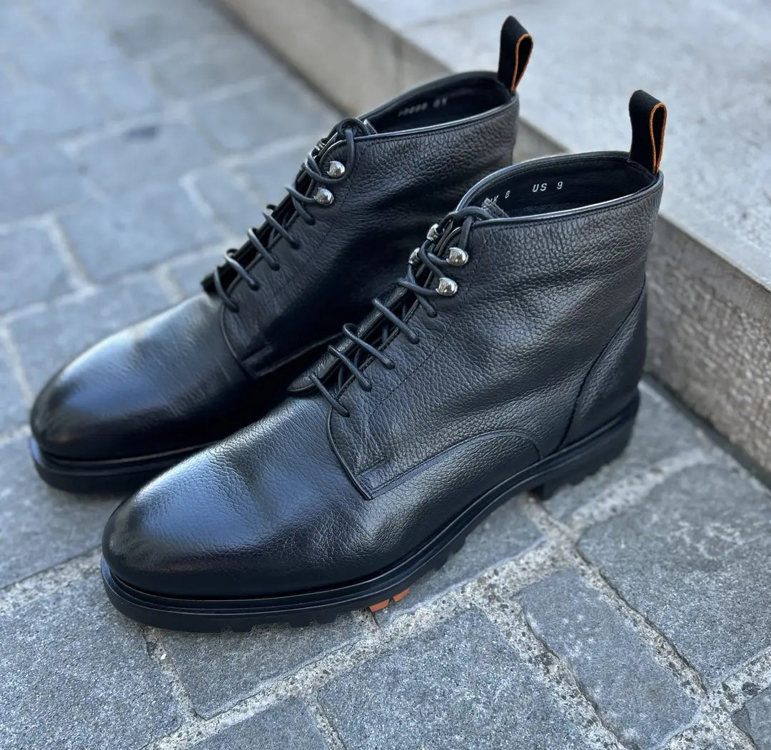 Santoni Black Grain Lace Up Boot, view 2