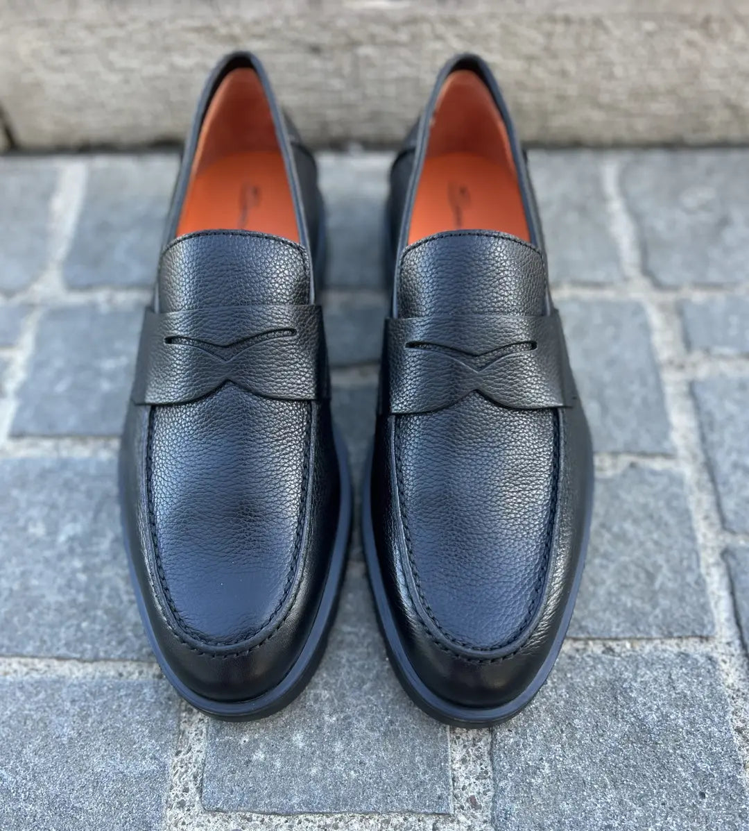 Santoni Black Grain Leather Mocassin, view 2