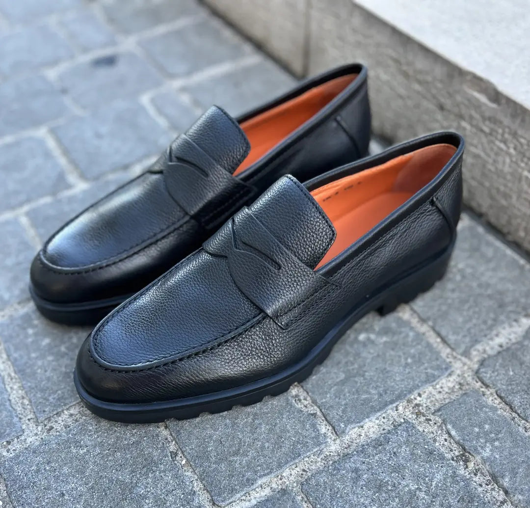 Santoni Black Grain Leather Mocassin, view 3