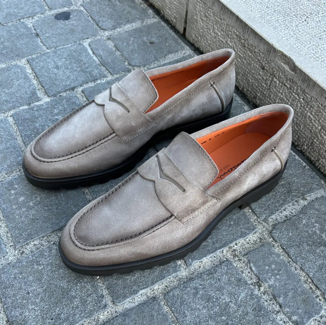 Santoni Mocassin In Mink Suede, view 4