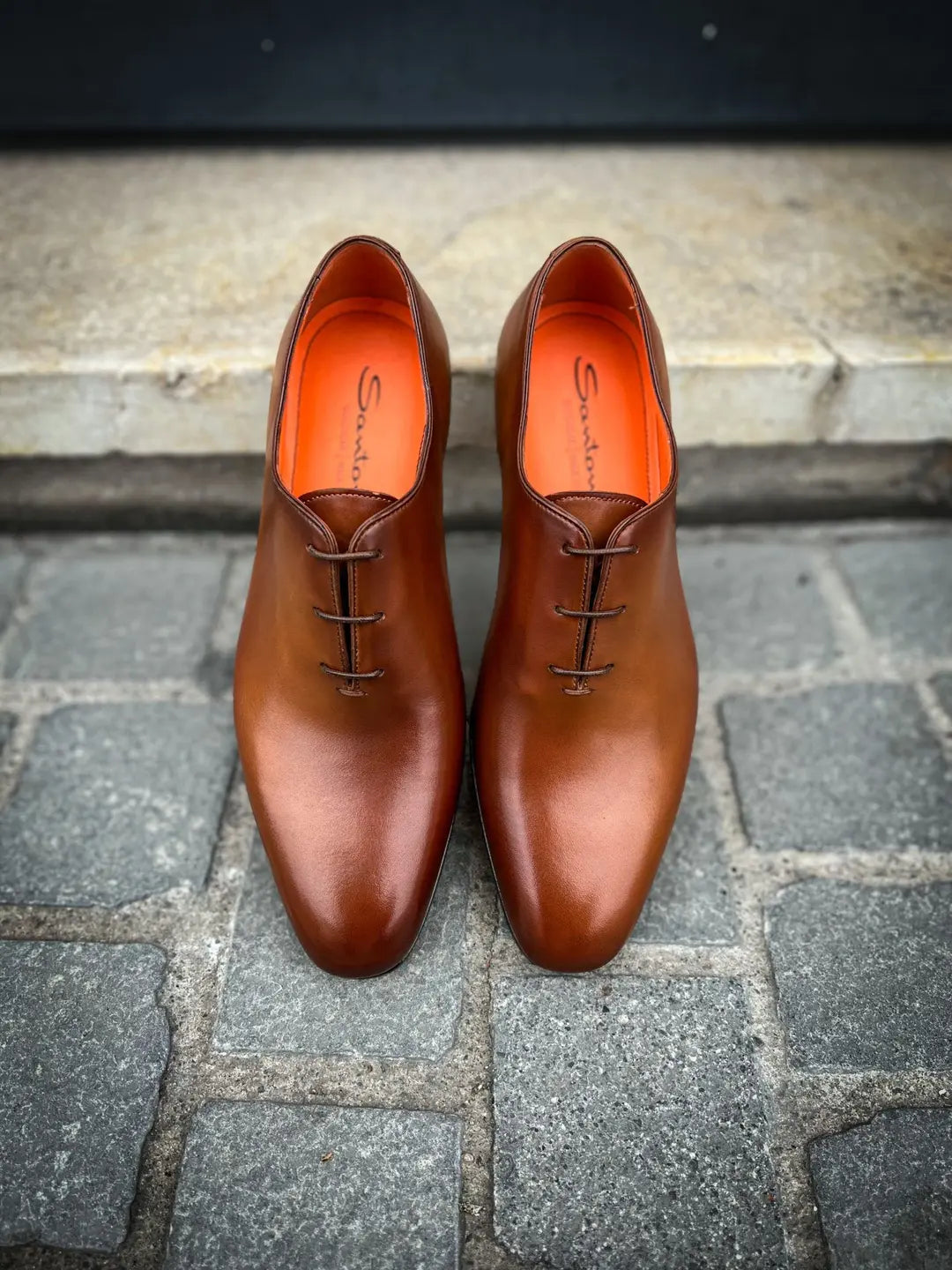Santoni One Cut Flexi Cognac One Cut Oxford in calf leather, view 5