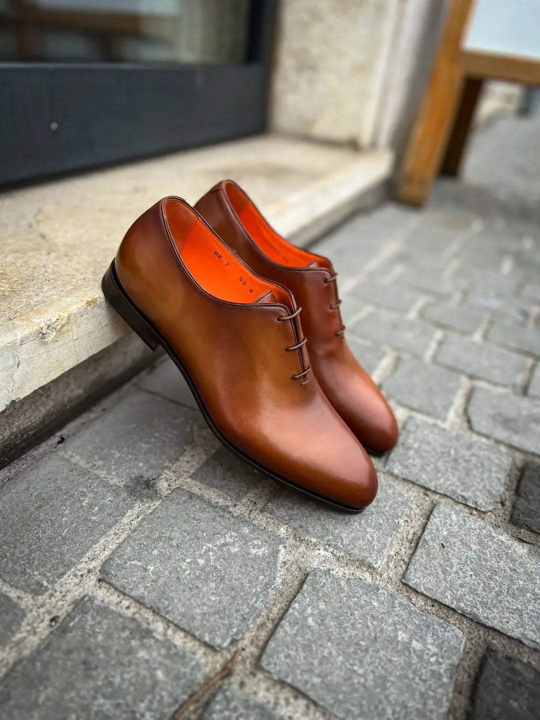 Santoni One Cut Flexi Cognac One Cut Oxford in calf leather