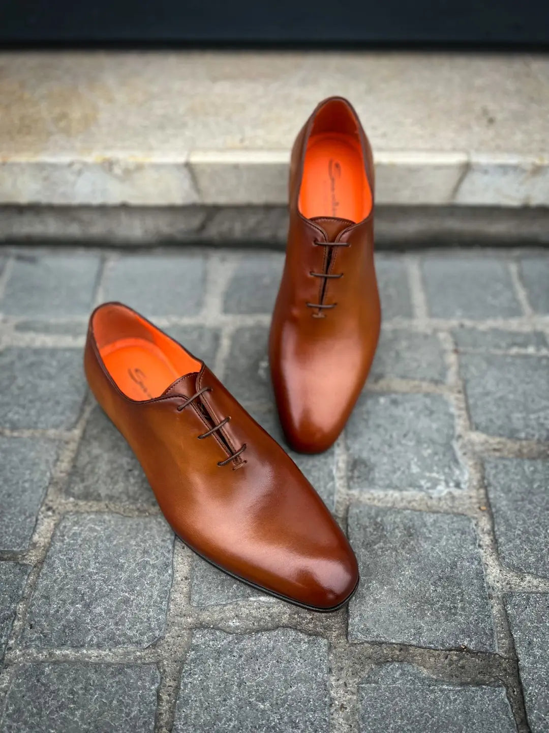 Santoni One Cut Flexi Cognac One Cut Oxford in calf leather, view 4