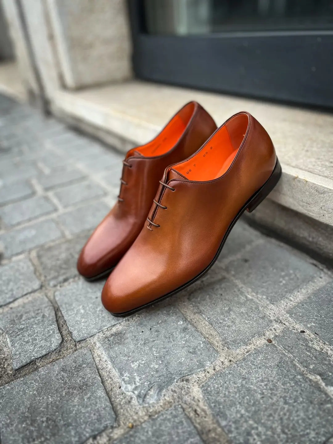 Santoni One Cut Flexi Cognac One Cut Oxford in calf leather, view 3