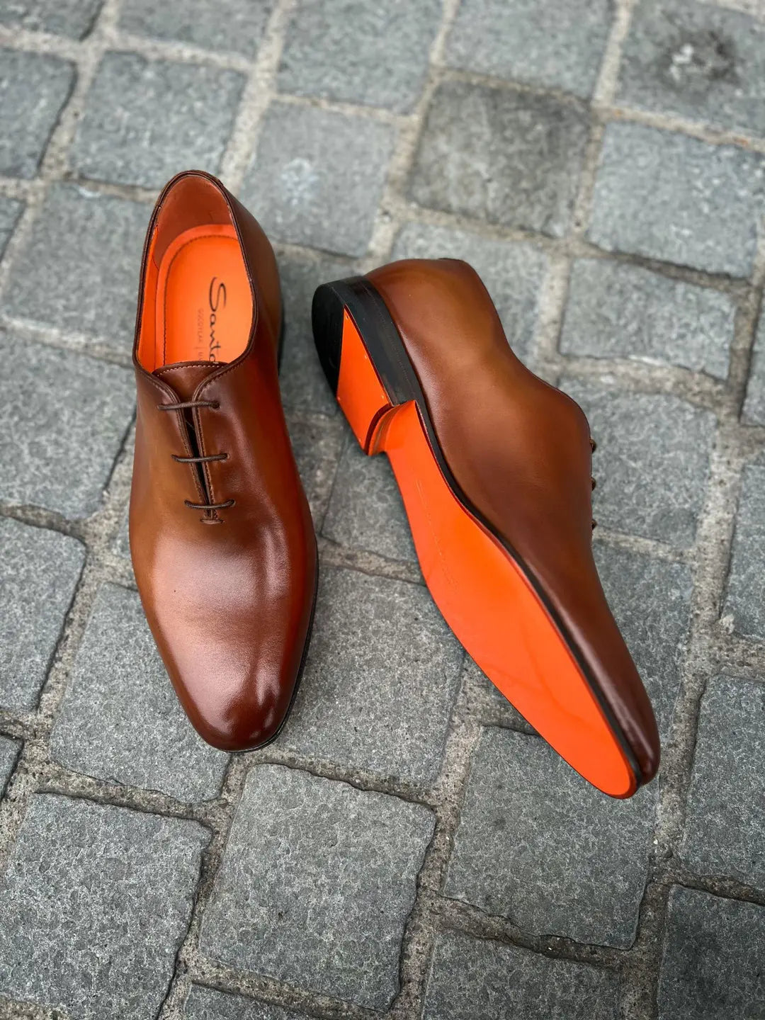 Santoni One Cut Flexi Cognac One Cut Oxford in calf leather, view 2