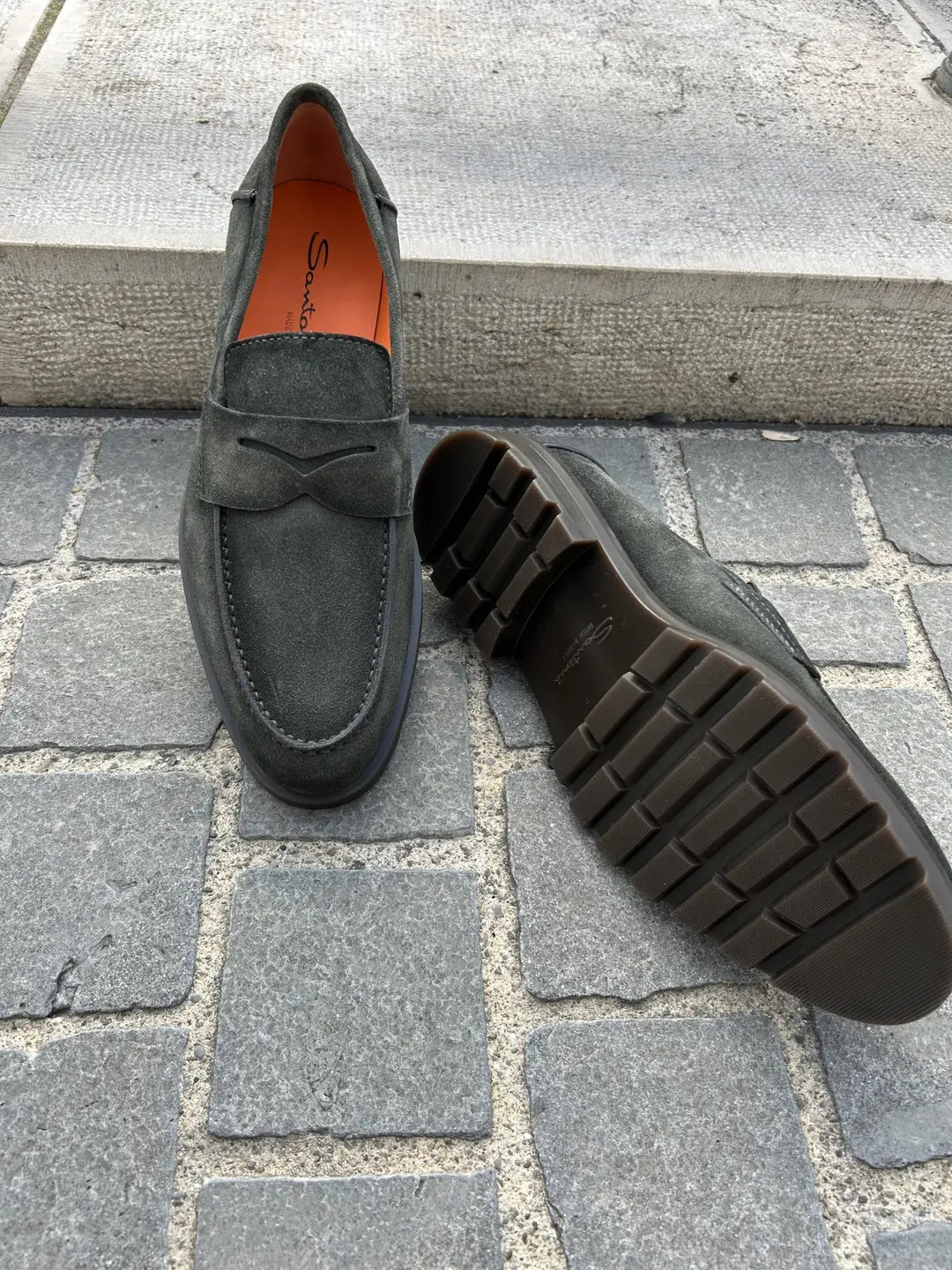 Santoni Dark Green Suede Mocassin, view 4