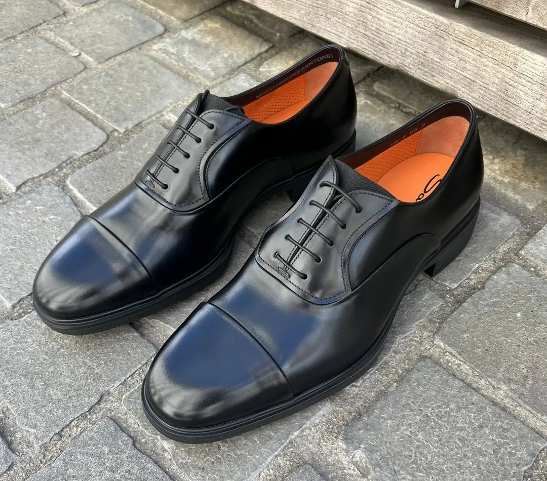 Santoni Black Ultra Lightweight Oxford in calf leather, view 3