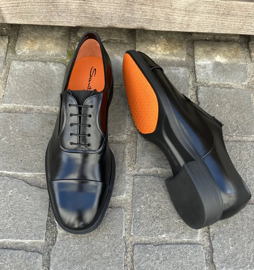 Santoni Black Ultra Lightweight Oxford in calf leather, view 5