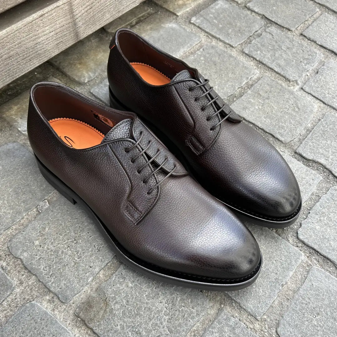Santoni Dark Brown Grain Derby Calf Leather, view 4