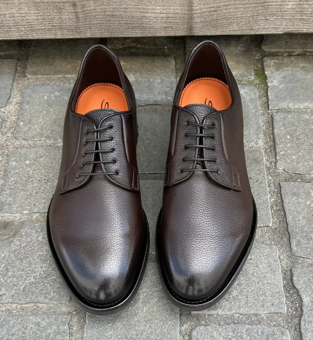 Santoni Dark Brown Grain Derby Calf Leather, view 5