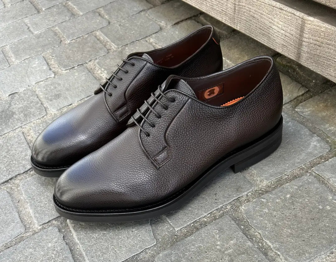Santoni Dark Brown Grain Derby Calf Leather, view 6