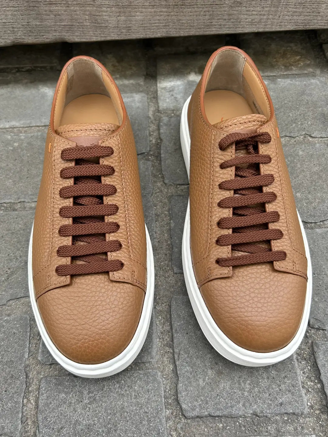 Santoni Light Brown Grain Leather Trainer, view 2