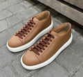 Santoni Light Brown Grain Leather Trainer