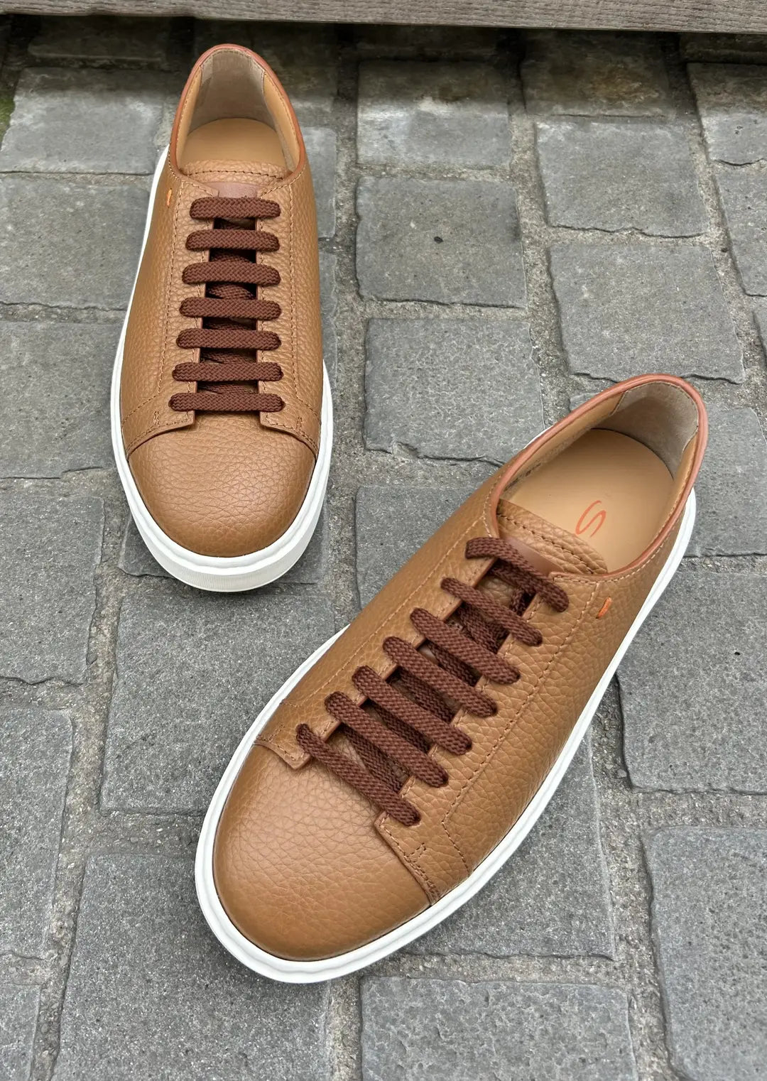 Santoni Light Brown Grain Leather Trainer, view 4