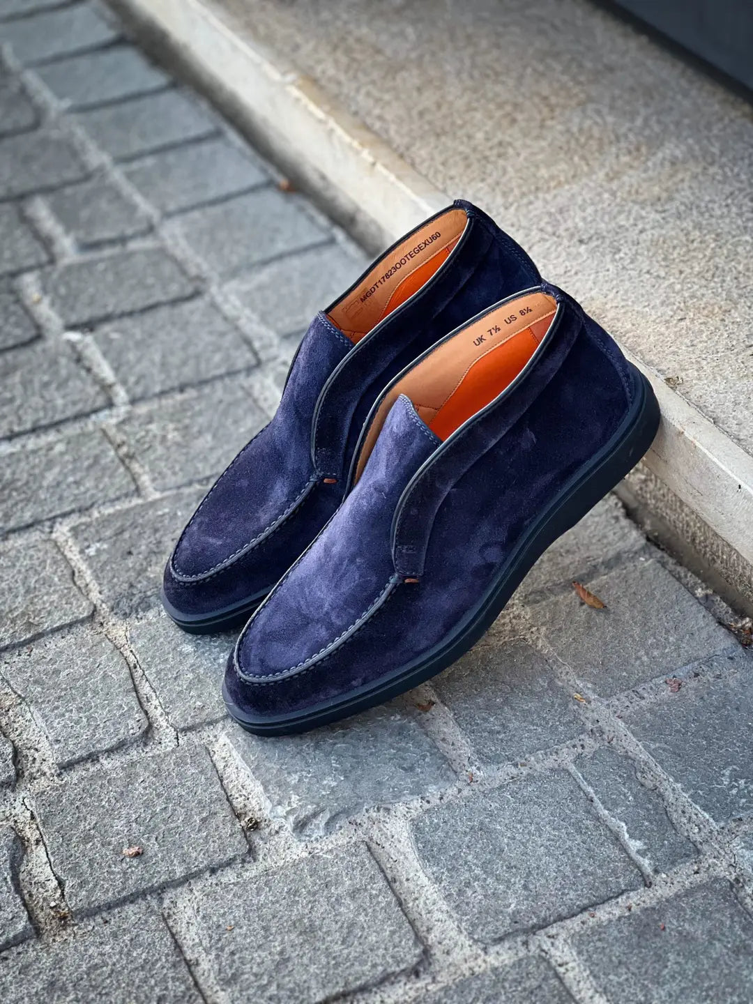 Santoni Slip On Boot Navy Suede, view 4