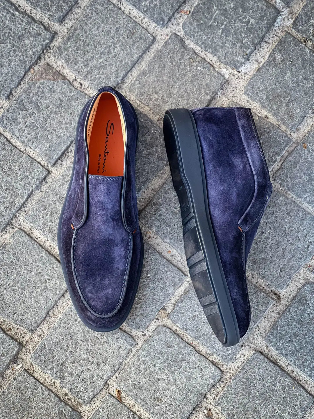 Santoni Slip On Boot Navy Suede, view 2