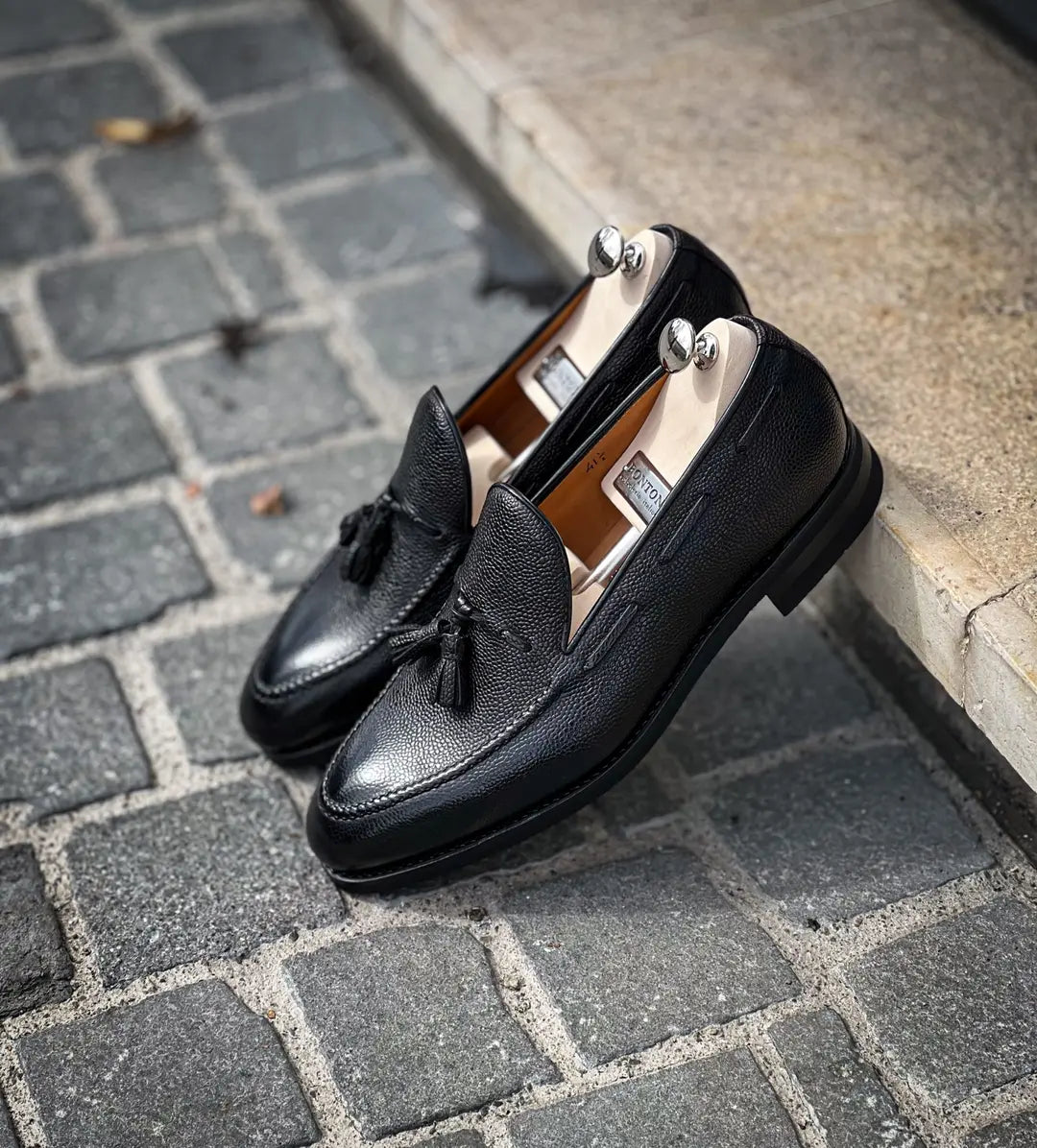 Bontoni Conte Max Black Grain Tassel Loafer, view 4