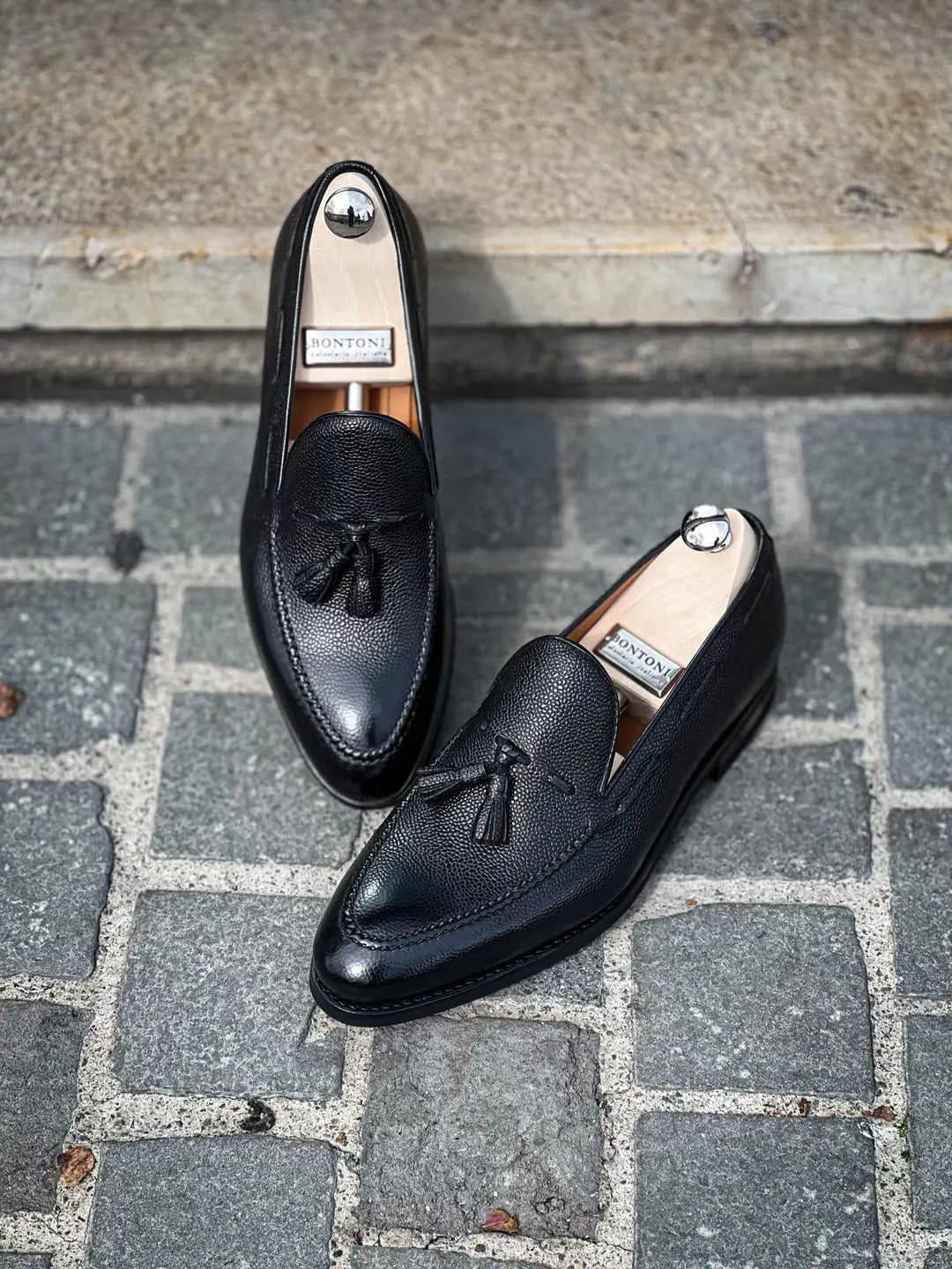 Bontoni Conte Max Black Grain Tassel Loafer, view 3