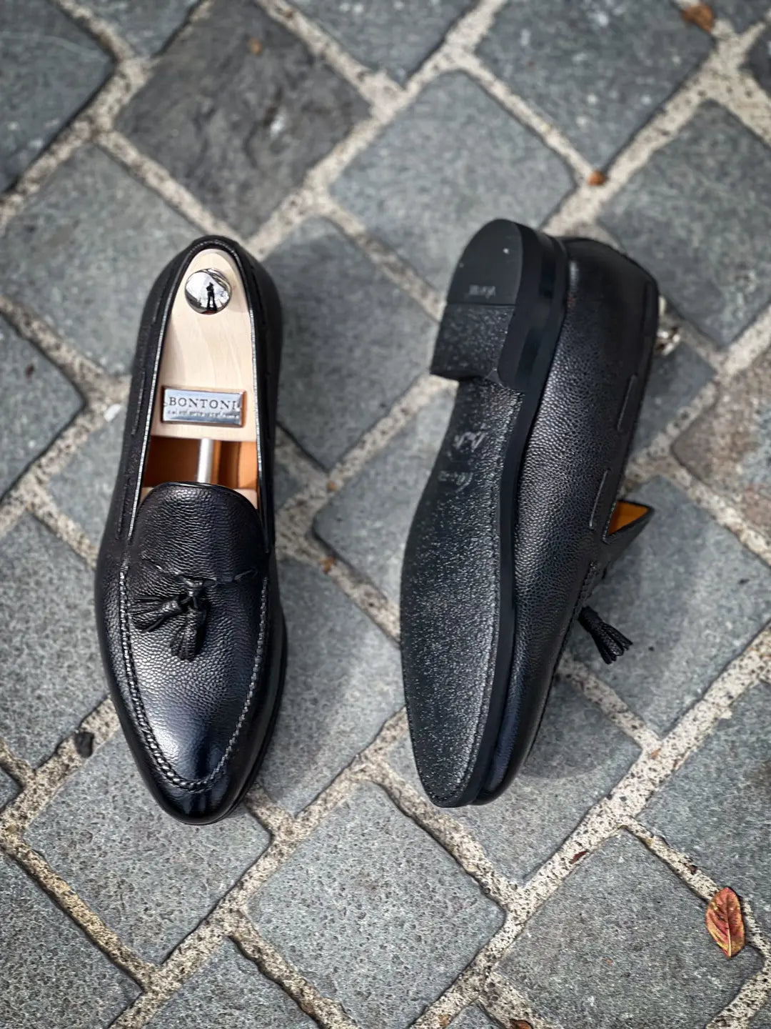 Bontoni Conte Max Black Grain Tassel Loafer, view 2
