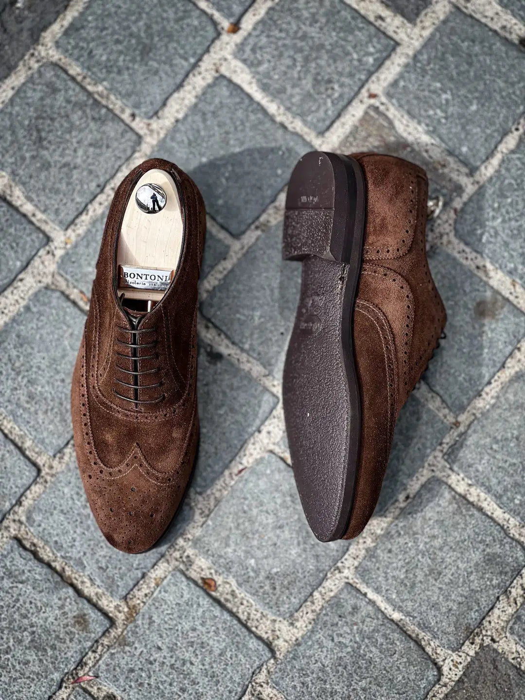 Bontoni Libertino Dark Brown Suede Brogue Oxford, view 2