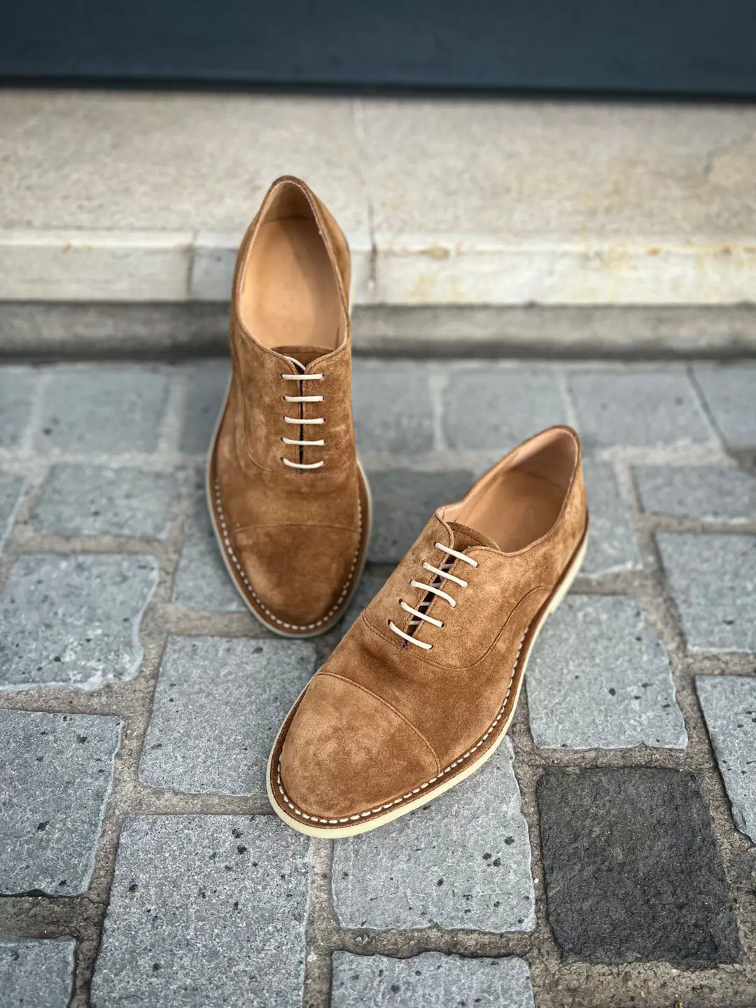 Carlos Santos Toe Cap Cognac Suede Cap Toe Oxford, view 3