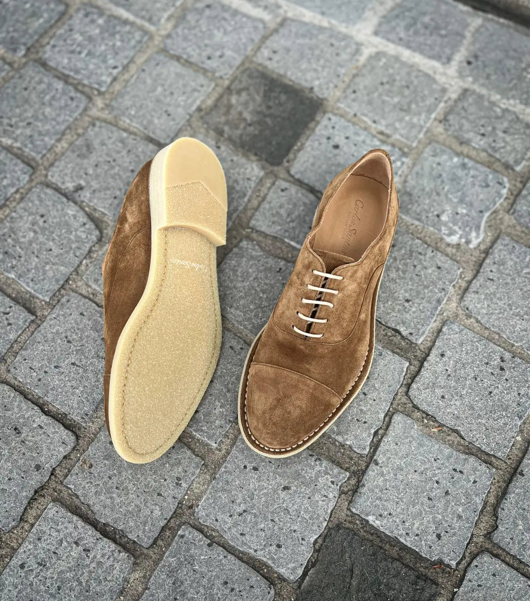 Carlos Santos Toe Cap Cognac Suede Cap Toe Oxford, view 2