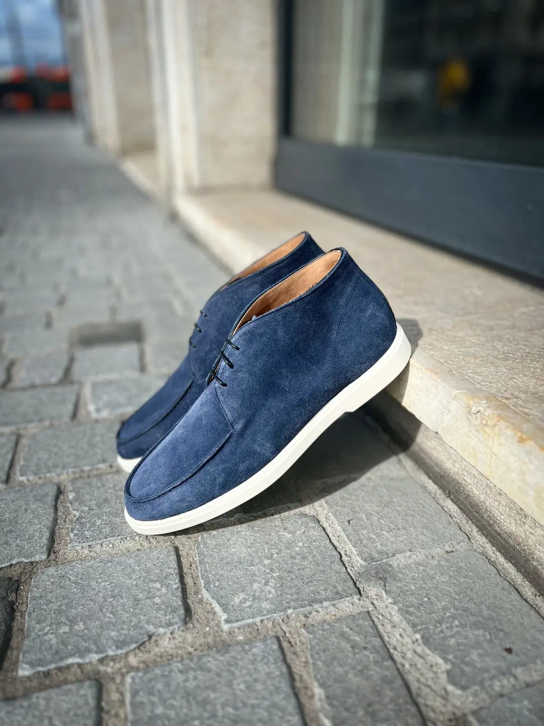 Carlos Santos Blue Suede Ankle Boot, view 3