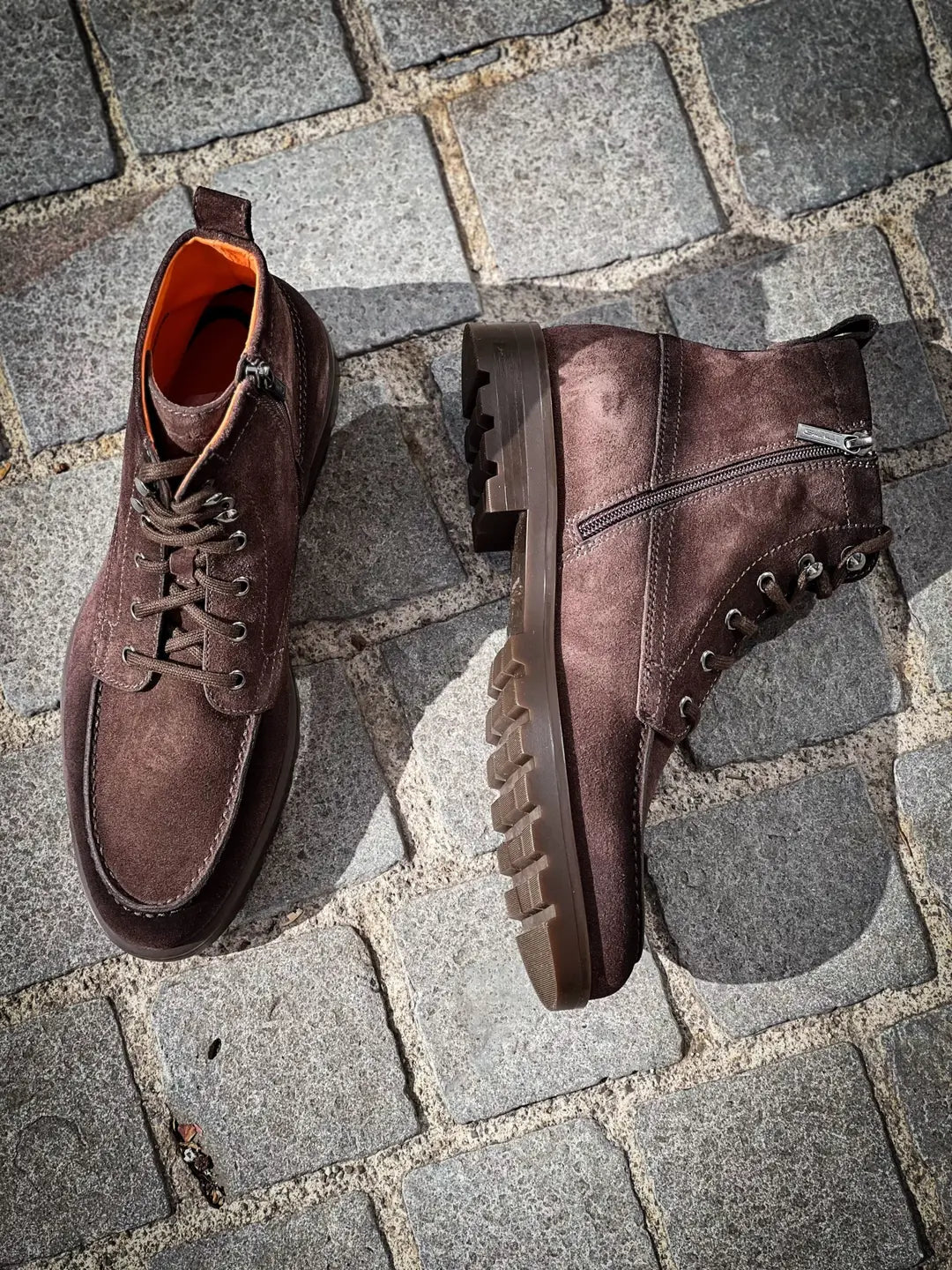 Santoni Lace Up Boot Dark Brown Suede view 3