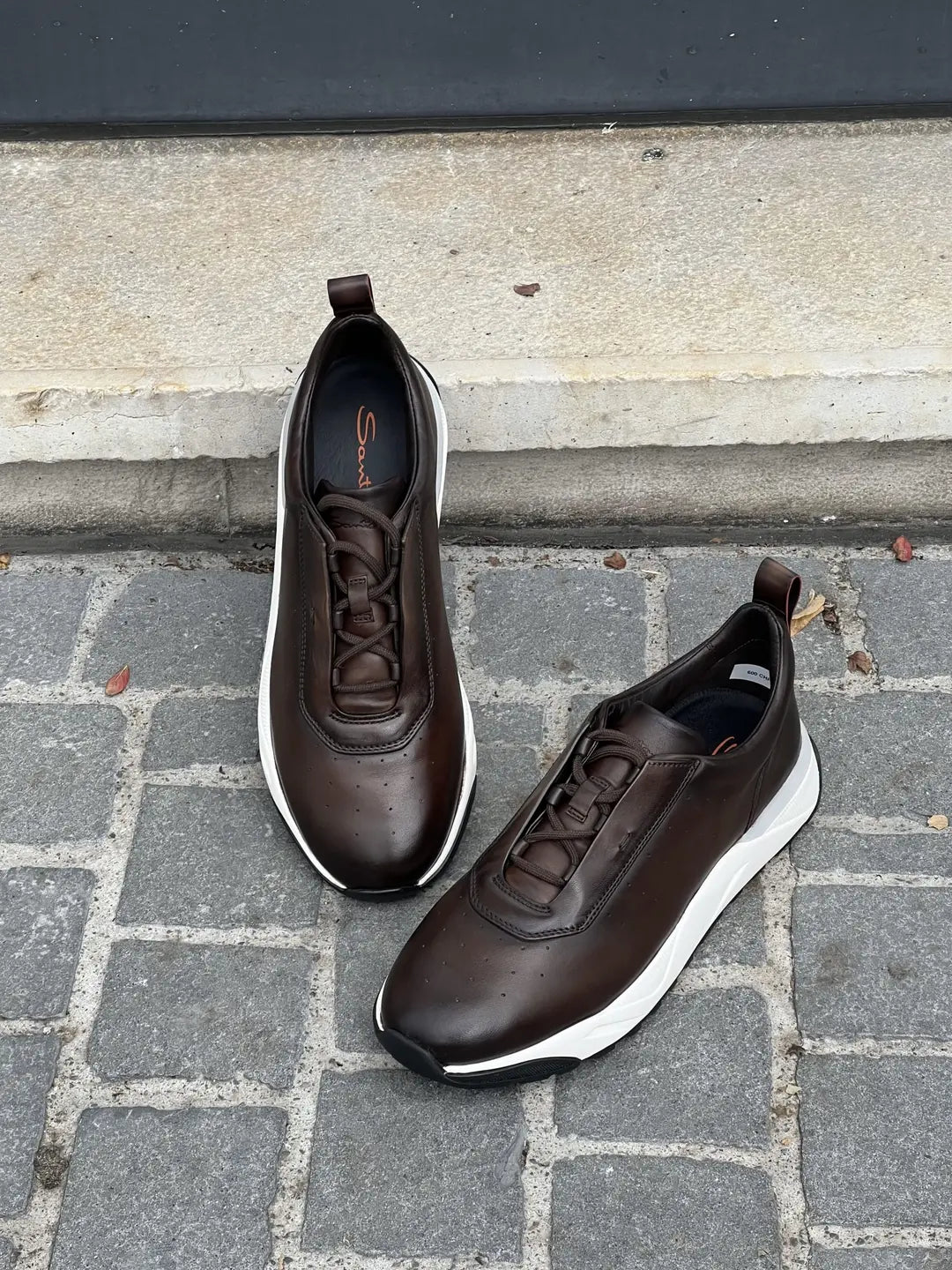 Santoni Sneakers Dark Brown Leather, view 3