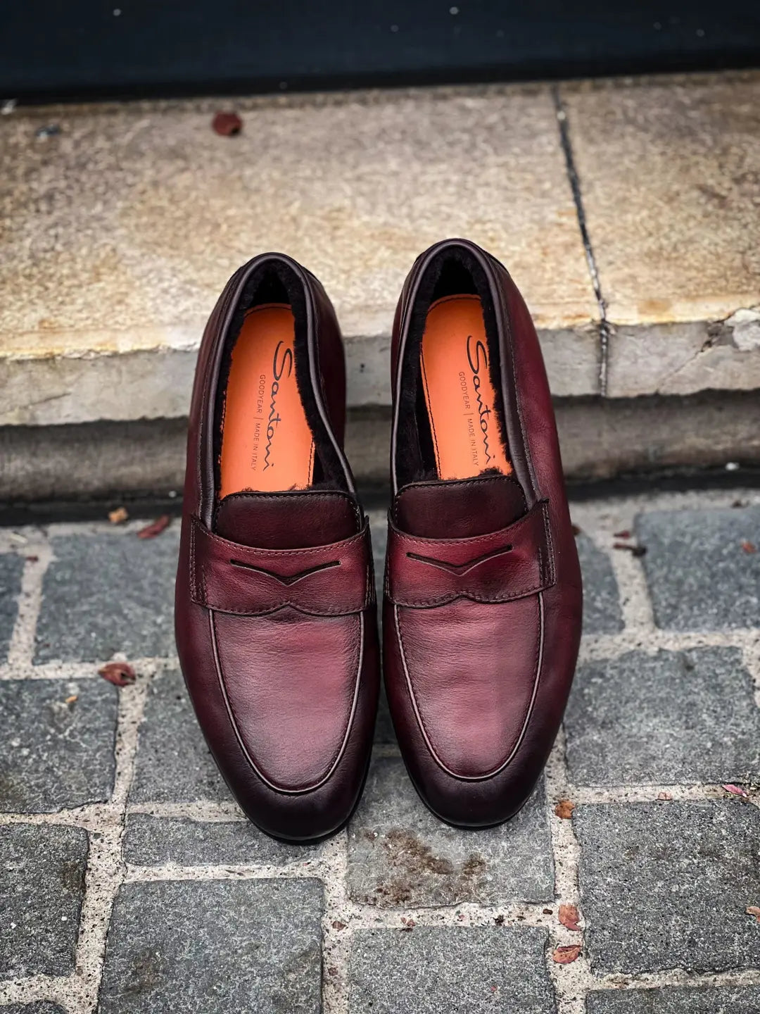Santoni Mocassin Burgundy Fur Lined in calf leather, view 6
