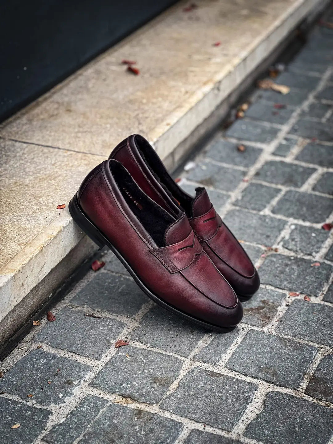 Santoni Mocassin Burgundy Fur Lined in calf leather