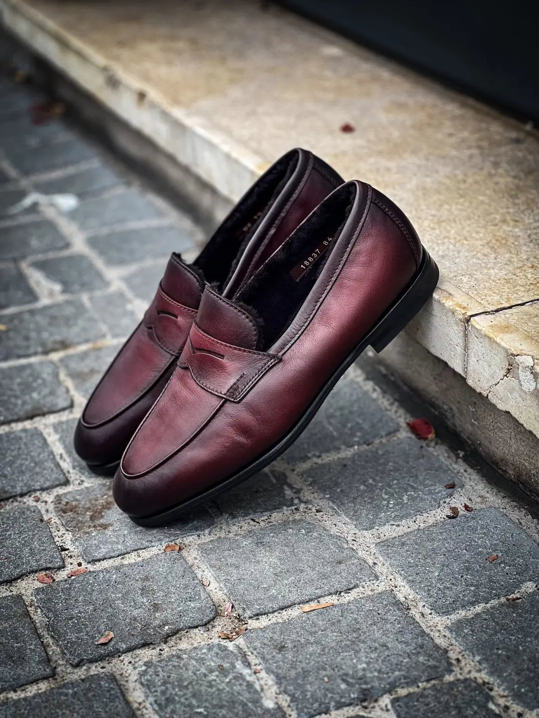 Santoni Mocassin Burgundy Fur Lined in calf leather, view 5