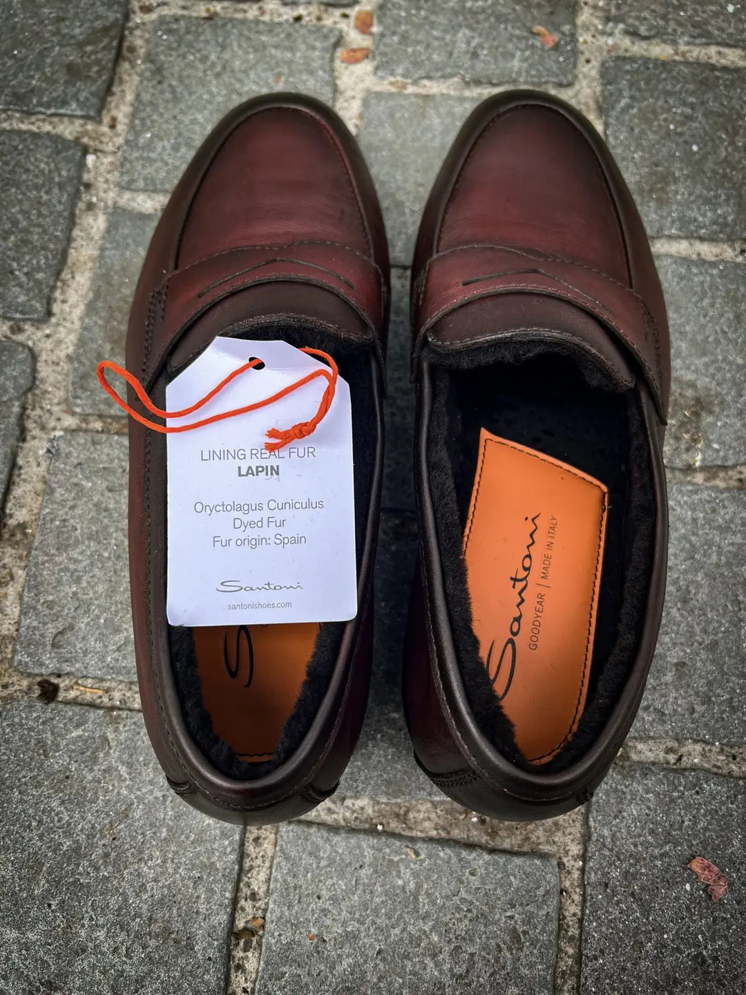 Santoni Mocassin Burgundy Fur Lined in calf leather, view 2