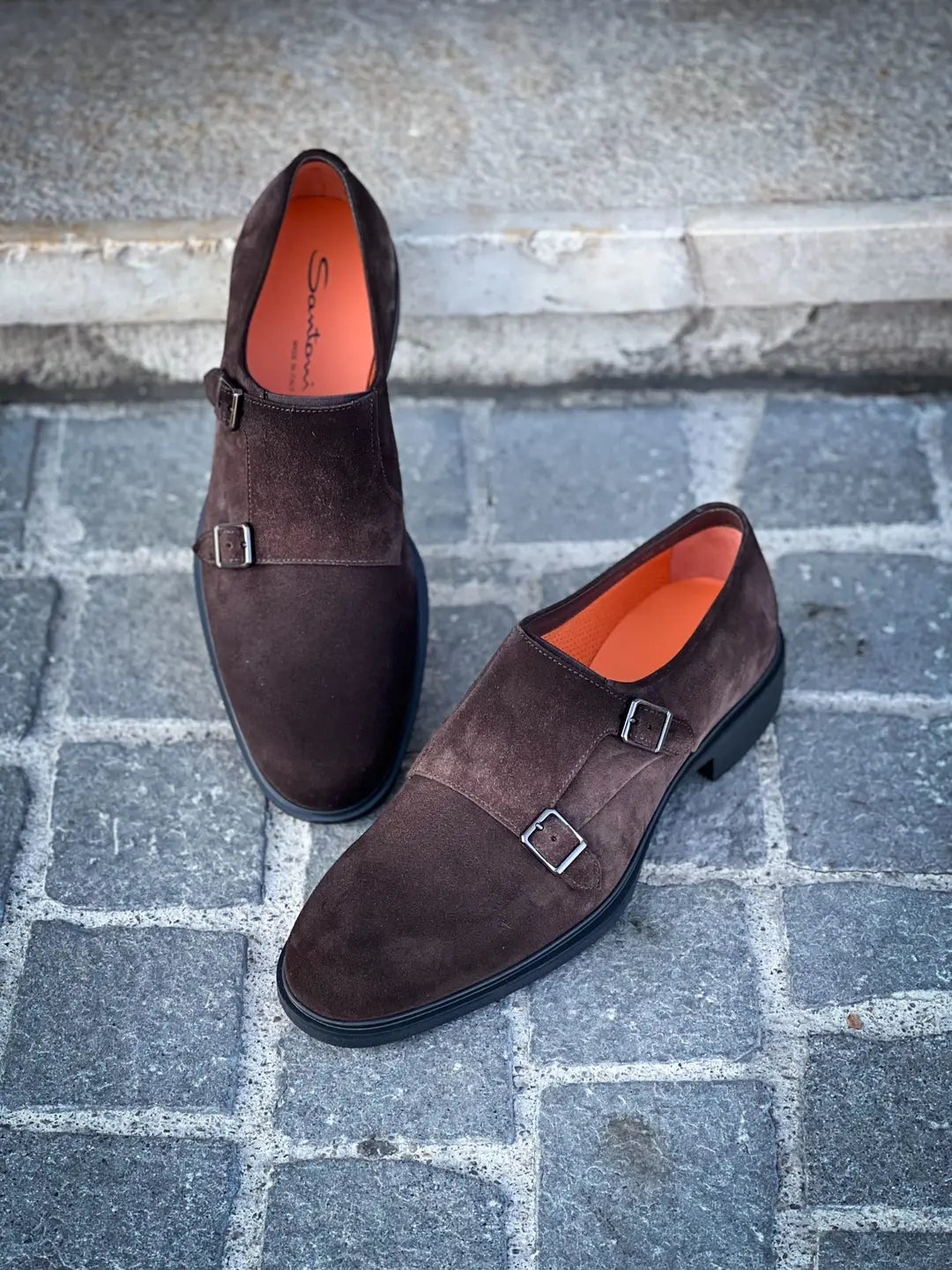 Santoni Easy Double Buckle Dark Brown Suede, view 3
