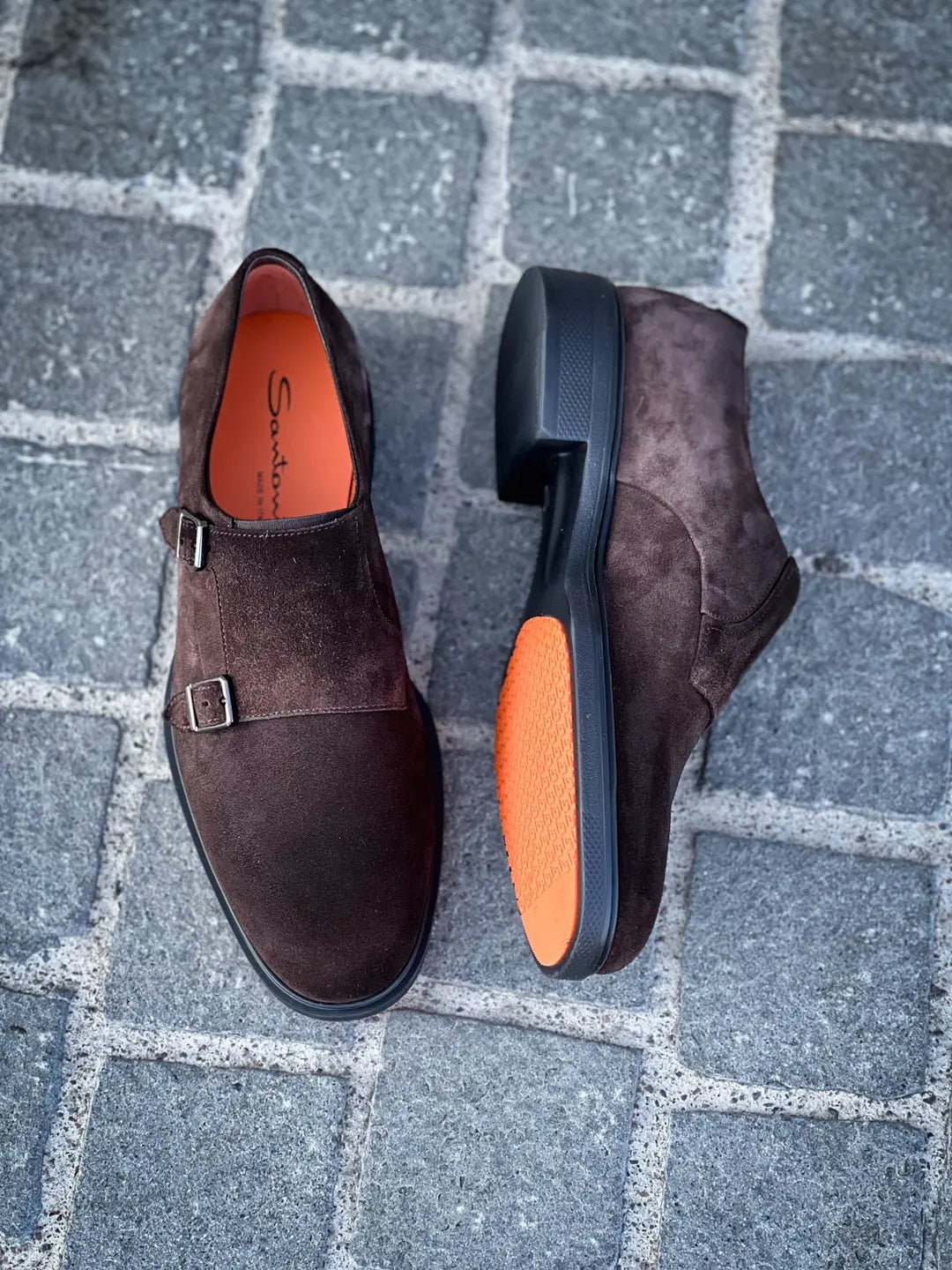 Santoni Easy Double Buckle Dark Brown Suede, view 2