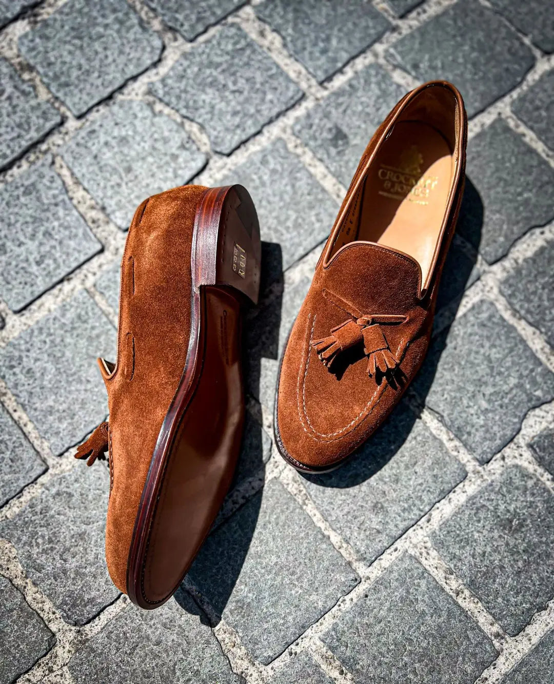 Crockett & Jones Cavendish Polo Brown Suede Tassel Loafer, view 2