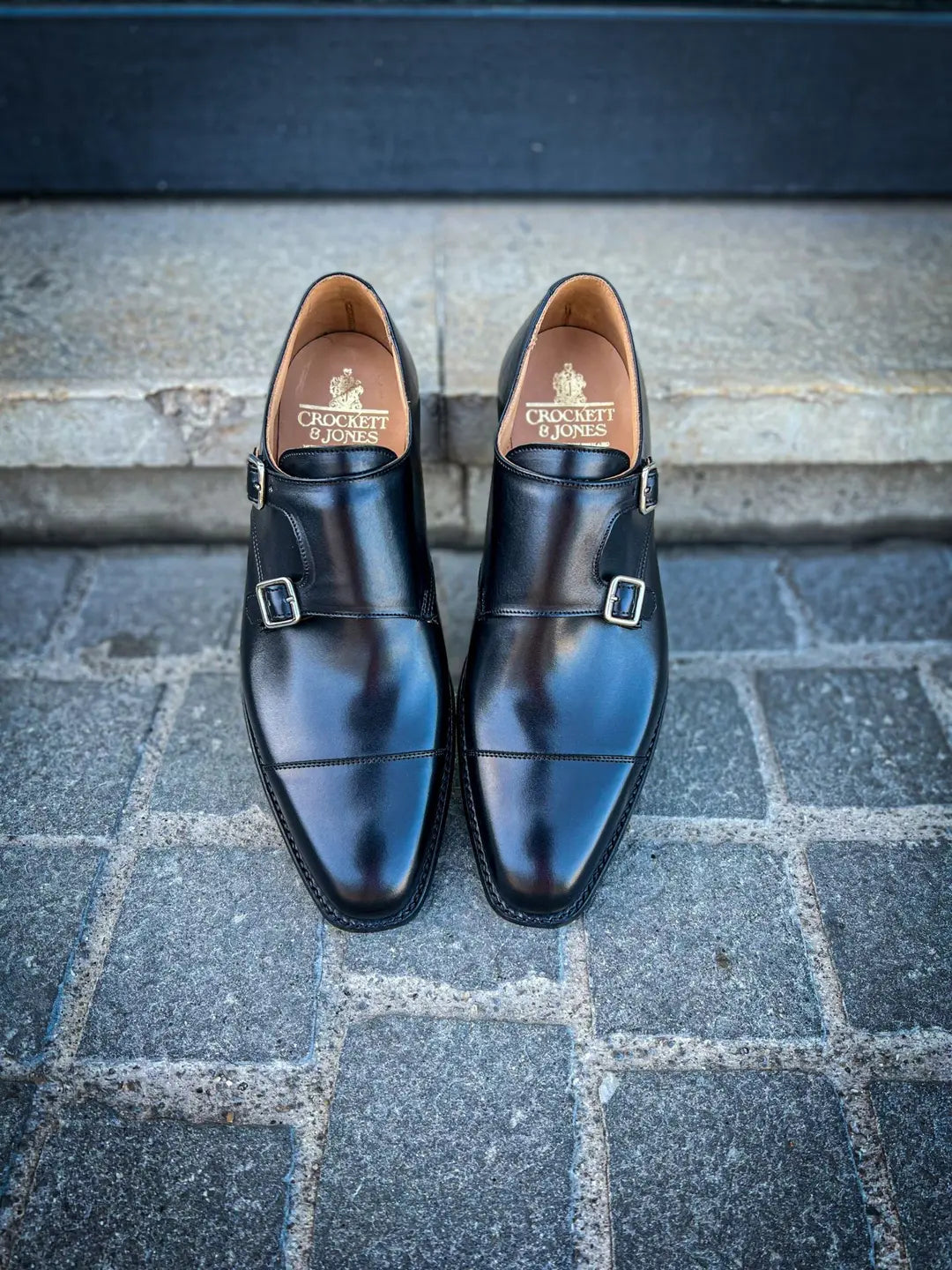 Crockett & Jones Lowndes Black City Sole Double Monk Strap in calf leather, view 5